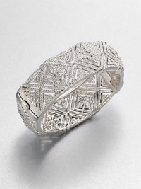 With an Art Deco appeal, this shimmering bangle offer pure dazzle.CrystalRhodium platingDiameter, about 2.25Hinged with tongue-and-groove claspImported With an Art Deco appeal, this shimmering bangle offer pure dazzle.CrystalRhodium platingDiameter, about 2.25Hinged with tongue-and-groove claspImported