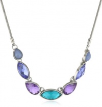 Nine West Petal Power Silver-Tone Blue and Purple Frontal Necklace Nine West Petal Power Silver-Tone Blue and Purple Frontal Necklace