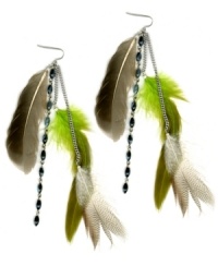 Life's a party, so brighten up! Neon green and brown feathers combine with acrylic beads to lend a flirty vibe to your look. FALCHI by Falchi earrings are crafted in silver tone mixed metal. Approximate drop: 6 inches. Life's a party, so brighten up! Neon green and brown feathers combine with acrylic beads to lend a flirty vibe to your look. FALCHI by Falchi earrings are crafted in silver tone mixed metal. Approximate drop: 6 inches.