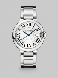 From the Ballon Bleu de Cartier Collection. This fresh timepiece from a legendary maker is a beautiful blend of classical shapes and futuristic details. Automatic movementWater resistant to 3 ATMRound stainless steel case, 36mm (1.4)Smooth bezelSilvered opaline and guilloché dialRoman numeral hour markersDate display at 6 o'clockSecond hand Stainless steel link braceletMade in Switzerland From the Ballon Bleu de Cartier Collection. This fresh timepiece from a legendary maker is a beautiful blend of classical shapes and futuristic details. Automatic movementWater resistant to 3 ATMRound stainless steel case, 36mm (1.4)Smooth bezelSilvered opaline and guilloché dialRoman numeral hour markersDate display at 6 o'clockSecond hand Stainless steel link braceletMade in Switzerland