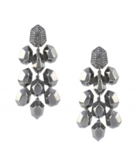 Alluring from every angle. Faceted crystal accents lend geometric glamour to these dressy drop earrings from Vince Camuto. Crafted in hematite tone mixed metal. Approximate drop: 3 inches. Alluring from every angle. Faceted crystal accents lend geometric glamour to these dressy drop earrings from Vince Camuto. Crafted in hematite tone mixed metal. Approximate drop: 3 inches.