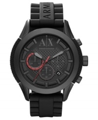 Become a man of mystery with this dark and intriguing watch from AX Armani Exchange. Become a man of mystery with this dark and intriguing watch from AX Armani Exchange.
