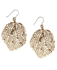Fall into fab fashion. Lucky Brand's open work earrings feature a leaf-inspired design in intricate detail. Set in gold tone mixed metal. Approximate drop: 2-1/2 inches. Fall into fab fashion. Lucky Brand's open work earrings feature a leaf-inspired design in intricate detail. Set in gold tone mixed metal. Approximate drop: 2-1/2 inches.