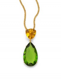 THE LOOKA bold faceted teardrop of tinted green glassHangs from a lemon-colored faceted glass trillionGolden chainLobster claspTHE FITChain length, about 22, plus 2 extenderPendant length, about 2½THE MATERIALGlass18k goldplatingORIGINImported THE LOOKA bold faceted teardrop of tinted green glassHangs from a lemon-colored faceted glass trillionGolden chainLobster claspTHE FITChain length, about 22, plus 2 extenderPendant length, about 2½THE MATERIALGlass18k goldplatingORIGINImported