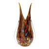 Hand Blown V Golden Amber Millefiori Art Glass Vase 15.5 tall