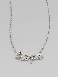 Get a positive outlook with this petite style with dazzling diamonds in 14k white gold. Diamonds, .15 tcw14k white goldLength, about 15½Pendant size, ¾Lobster claw closureMade in the USA of imported materials Get a positive outlook with this petite style with dazzling diamonds in 14k white gold. Diamonds, .15 tcw14k white goldLength, about 15½Pendant size, ¾Lobster claw closureMade in the USA of imported materials