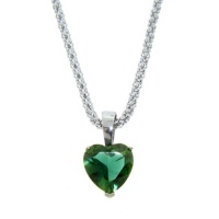 Stainless Steel Created Emerald Heart Pendant Necklace on Popcorn Chain, 18 + 2 Extender Stainless Steel Created Emerald Heart Pendant Necklace on Popcorn Chain, 18 + 2 Extender