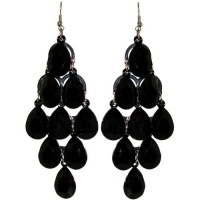 Chandelier Earrings In Black with Silver Finish Chandelier Earrings In Black with Silver Finish
