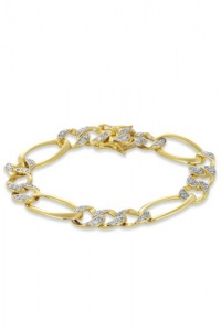 Rachel's Sterling Gold Plated Bracelet Sparkling Round Cubic Zirconia Inlay in Figaro Chain - Incl. ClassicDiamondHouse Free Gift Box & Cleaning Cloth Rachel's Sterling Gold Plated Bracelet Sparkling Round Cubic Zirconia Inlay in Figaro Chain - Incl. ClassicDiamondHouse Free Gift Box & Cleaning Cloth