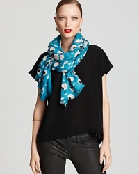 Cozy cashmere takes an unexpected turn with DIANE von FURSTENBERG's striking eye-print scarf in teal. Cozy cashmere takes an unexpected turn with DIANE von FURSTENBERG's striking eye-print scarf in teal.