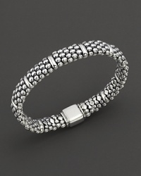 Ten dividers on the sterling silver Caviar™ beaded oval rope bracelet, designed by Lagos. Ten dividers on the sterling silver Caviar™ beaded oval rope bracelet, designed by Lagos.