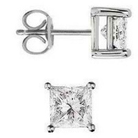 Stud Earrings Sterling Silver .925 Genuine Princess Cut Cubic Zirconia 1.5 Carats Total Weight Stud Earrings Sterling Silver .925 Genuine Princess Cut Cubic Zirconia 1.5 Carats Total Weight