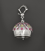 Inspired by Zen philosophy, this matte sterling silver Cathedral meditation bell from Paul Morelli is set with pink rhodolite and peridot.