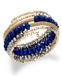 Wrap your wrists with edgy glam. INC International Concepts' coil bracelet features a mix of glass and plastic rondelles with a snake chain. Set in 12k gold-plated mixed metal. Approximate diameter: 2 inches. Approximate length (when stretched): 7 inches. Wrap your wrists with edgy glam. INC International Concepts' coil bracelet features a mix of glass and plastic rondelles with a snake chain. Set in 12k gold-plated mixed metal. Approximate diameter: 2 inches. Approximate length (when stretched): 7 inches.