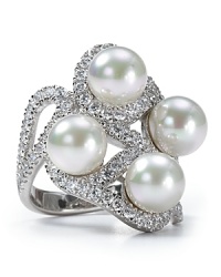 The hands have it with Majorica's four pearl cocktail ring. The organic lines and sparkling pave are reminiscent of a Jazz Age heirloom. The hands have it with Majorica's four pearl cocktail ring. The organic lines and sparkling pave are reminiscent of a Jazz Age heirloom.
