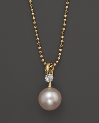 A timeless classic, this Tara Pearls necklace combines 18K yellow gold with a cultured Akoya pearl, detailed with a sparkling diamond accent. A timeless classic, this Tara Pearls necklace combines 18K yellow gold with a cultured Akoya pearl, detailed with a sparkling diamond accent.