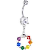 Handcrafted Genuine Swarovski Crystal Rainbow Circle Sterling Belly Ring Handcrafted Genuine Swarovski Crystal Rainbow Circle Sterling Belly Ring