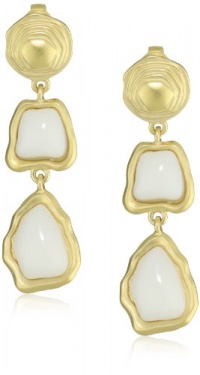 T Tahari Parisian Chic White and Gold Double Drop Clip Earrings T Tahari Parisian Chic White and Gold Double Drop Clip Earrings