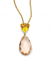 THE LOOKA bold faceted teardrop of tinted peach glassHangs from a lemon-colored faceted glass trillionGolden chainLobster claspTHE FITChain length, about 22, plus 2 extenderPendant length, about 2½THE MATERIALGlass18k goldplatingORIGINImported THE LOOKA bold faceted teardrop of tinted peach glassHangs from a lemon-colored faceted glass trillionGolden chainLobster claspTHE FITChain length, about 22, plus 2 extenderPendant length, about 2½THE MATERIALGlass18k goldplatingORIGINImported