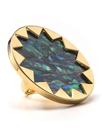Add a hippie-chic accent to your look with this bold abalone sunburst ring from House of Harlow 1960. Add a hippie-chic accent to your look with this bold abalone sunburst ring from House of Harlow 1960.