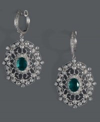 Add life to your look with the vibrant color of these Brasilica by Effy Collection earrings. Crafted in an intricate 14k white gold filigree setting, oval-cut emeralds (1-1/2 ct. t.w.) shine amidst a dusting of diamonds (1/2 ct. t.w.). Approximate drop length: 1-1/2 inches. Approximate width: 4/5 inch. Add life to your look with the vibrant color of these Brasilica by Effy Collection earrings. Crafted in an intricate 14k white gold filigree setting, oval-cut emeralds (1-1/2 ct. t.w.) shine amidst a dusting of diamonds (1/2 ct. t.w.). Approximate drop length: 1-1/2 inches. Approximate width: 4/5 inch.