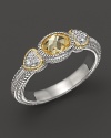 Judith Ripka Sterling Silver and 18K Gold Ambrosia Stackable Ring with White Sapphires and Canary Crystal
