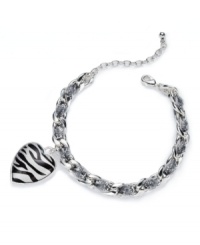 Into the wild. Charter Club's chic charm bracelet combines a sweet heart and tasteful ribbon decor with trendy animal prints. Bracelet crafted in silver tone mixed metal with a zebra print resin charm. Approximate length: 7 inches + 2-inch extender. Approximate charm drop: 1 inch. Into the wild. Charter Club's chic charm bracelet combines a sweet heart and tasteful ribbon decor with trendy animal prints. Bracelet crafted in silver tone mixed metal with a zebra print resin charm. Approximate length: 7 inches + 2-inch extender. Approximate charm drop: 1 inch.