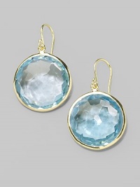 Faceted topaz is simply elegant set in 18k yellow gold. Diameter, about ¾ Drop, about 1¼ Hook back Imported Faceted topaz is simply elegant set in 18k yellow gold. Diameter, about ¾ Drop, about 1¼ Hook back Imported