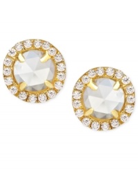 A touch of elegance, by CRISLU. These stud earrings feature a dome-cut cubic zirconia stone surrounded by micro-pave cubic zirconia (1-1/5 ct. t.w.). Earrings set in 18k gold over sterling silver. Approximate diameter: 1/3 inch. A touch of elegance, by CRISLU. These stud earrings feature a dome-cut cubic zirconia stone surrounded by micro-pave cubic zirconia (1-1/5 ct. t.w.). Earrings set in 18k gold over sterling silver. Approximate diameter: 1/3 inch.