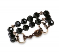 Lucky Brand Bracelet, Gold-Tone Black Glass Double-Layer Bracelet Lucky Brand Bracelet, Gold-Tone Black Glass Double-Layer Bracelet