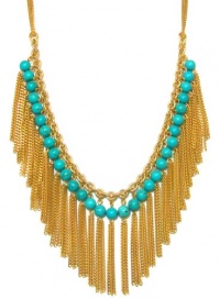 Rachel Reinhardt Caroline 14k Gold Plated Dramatic Collar Necklace with Turquoise Beads and Tassels Rachel Reinhardt Caroline 14k Gold Plated Dramatic Collar Necklace with Turquoise Beads and Tassels