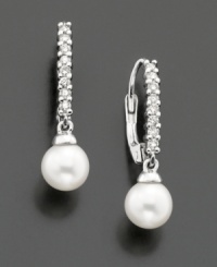 Simply elegant with ladylike touches. Earrings by Belle de Mer feature cultured freshwater pearl drops (8-9 mm) and sparkling, round-cut diamonds (1/4 ct. t.w.) in 14k white gold setting. Approximate Drop: 1/2 inch. Simply elegant with ladylike touches. Earrings by Belle de Mer feature cultured freshwater pearl drops (8-9 mm) and sparkling, round-cut diamonds (1/4 ct. t.w.) in 14k white gold setting. Approximate Drop: 1/2 inch.