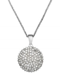Round out your look with the perfect amount of shine. This circular pendant highlights dozens of round-cut diamonds (1 ct. t.w.) strung from a sterling silver chain and setting. Approximate length: 18 inches. Approximate drop: 1 inch. Round out your look with the perfect amount of shine. This circular pendant highlights dozens of round-cut diamonds (1 ct. t.w.) strung from a sterling silver chain and setting. Approximate length: 18 inches. Approximate drop: 1 inch.