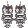 1.75 Articulated Owl Earrings with Big Rhinestone Eyes In Burnished Silver