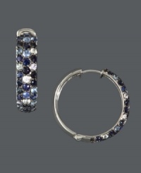 Traditional hoops splashed with a fresh palette of color. Balissima by Effy Collection earrings feature a pretty pattern of multicolored round-cut sapphires (4-5/8 ct. t.w.) set in sterling silver. Approximate diameter: 1-1/2 inches. Traditional hoops splashed with a fresh palette of color. Balissima by Effy Collection earrings feature a pretty pattern of multicolored round-cut sapphires (4-5/8 ct. t.w.) set in sterling silver. Approximate diameter: 1-1/2 inches.