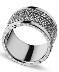 Endlessly cool. Michael Kors brings the glitz with pave crystal accents on this chic barrel-shaped ring. Crafted in silver ion-plated mixed metal. Size 7 and 8. Endlessly cool. Michael Kors brings the glitz with pave crystal accents on this chic barrel-shaped ring. Crafted in silver ion-plated mixed metal. Size 7 and 8.
