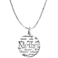 Sterling Silver Mom, Understanding, Warm, Wise, Strong, Loving, Sweet, Devoted, Beautiful, I Love You Circle Graffiti Pendant Necklace , 18 Sterling Silver Mom, Understanding, Warm, Wise, Strong, Loving, Sweet, Devoted, Beautiful, I Love You Circle Graffiti Pendant Necklace , 18