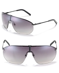 Aviator shield sunglasses with gradient lenses for a bold, Italian design from Gucci. Aviator shield sunglasses with gradient lenses for a bold, Italian design from Gucci.