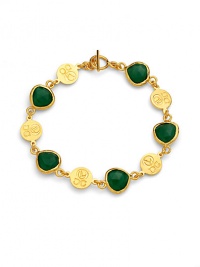 THE LOOKFive faceted 12mm green onyx stonesGold vermeil logo-embossed disc stationsToggle closureTHE FITLength, about 7THE MATERIALGreen onyx22k goldplated sterling silverORIGINImported THE LOOKFive faceted 12mm green onyx stonesGold vermeil logo-embossed disc stationsToggle closureTHE FITLength, about 7THE MATERIALGreen onyx22k goldplated sterling silverORIGINImported