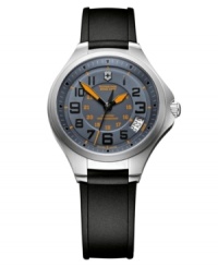 Orange accents add energy to this rugged Base Camp watch by Victorinox Swiss Army. Orange accents add energy to this rugged Base Camp watch by Victorinox Swiss Army.