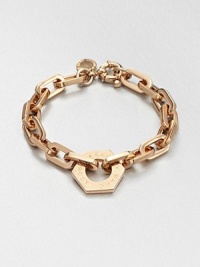 A logo accented nut charm sits on a narrow, chain link design. Rose goldtone brassLength, about 7.6Charm size, about .75Spring ring closureImported A logo accented nut charm sits on a narrow, chain link design. Rose goldtone brassLength, about 7.6Charm size, about .75Spring ring closureImported