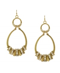 Every girl loves a little glamour. Jessica Simpson's elegant oval-shaped drop earrings light up an evening affair with stylish spacers embellished by round-cut crystals. Crafted in gold tone mixed metal. Approximate drop: 3 inches. Every girl loves a little glamour. Jessica Simpson's elegant oval-shaped drop earrings light up an evening affair with stylish spacers embellished by round-cut crystals. Crafted in gold tone mixed metal. Approximate drop: 3 inches.