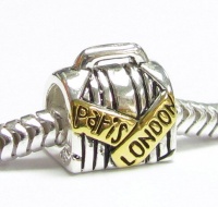 Gold on Sterling Silver Suitcase Luggage Bag Paris London Bead Charm for Pandora Troll Biagi Chamilia Bracelet Gold on Sterling Silver Suitcase Luggage Bag Paris London Bead Charm for Pandora Troll Biagi Chamilia Bracelet