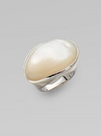 A shimmering mother of pearl cabochon, edged in diamonds, on sterling silver.Diamonds, .11 tcw Mother of pearl cabochon Sterling silver Width, about 1¼ Imported A shimmering mother of pearl cabochon, edged in diamonds, on sterling silver.Diamonds, .11 tcw Mother of pearl cabochon Sterling silver Width, about 1¼ Imported
