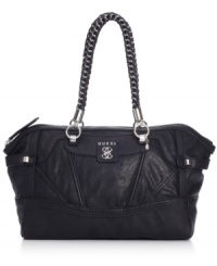 Great style starts with a classic silhouette, and this GUESS satchel is the perfect choice. Supple faux leather and signature detailing adorn the design, while the roomy interior is aligned with plenty of pockets to meet your daily demands. Great style starts with a classic silhouette, and this GUESS satchel is the perfect choice. Supple faux leather and signature detailing adorn the design, while the roomy interior is aligned with plenty of pockets to meet your daily demands.