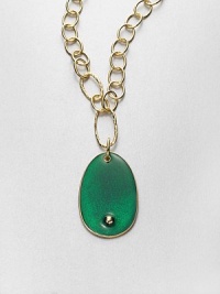 A rich style featuring a glossy, mottled stone with a goldplated accent on a link chain. Enamel22k goldplatedLength, about 16Pendant size, about 3Hook closureMade in USA A rich style featuring a glossy, mottled stone with a goldplated accent on a link chain. Enamel22k goldplatedLength, about 16Pendant size, about 3Hook closureMade in USA