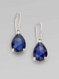 From the La Petite Collection. A brilliantly faceted blue corundum teardrop in a three-prong sterling silver setting.Blue corundumSterling silverLength, about 1French earwiresImported From the La Petite Collection. A brilliantly faceted blue corundum teardrop in a three-prong sterling silver setting.Blue corundumSterling silverLength, about 1French earwiresImported