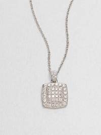 A stunning rounded square pendant, set with dazzling cubic zirconia stones, shimmers as it suspends from a sterling silver chain.Cubic zirconiaSterling silverChain length, about 16 with 2 extenderPendant, about ½ squareLobster claspImported A stunning rounded square pendant, set with dazzling cubic zirconia stones, shimmers as it suspends from a sterling silver chain.Cubic zirconiaSterling silverChain length, about 16 with 2 extenderPendant, about ½ squareLobster claspImported