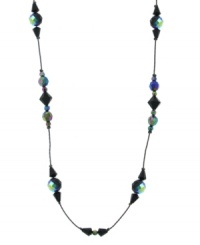Keep everyone on their toes. Prismatic aurora borealis crystal beads and black lantern beads glitter and dance on this extra-long hematite-plated necklace by 2028. Double it up or wear as one long strand. Crafted in mixed metal. Approximate length: 42 inches. Keep everyone on their toes. Prismatic aurora borealis crystal beads and black lantern beads glitter and dance on this extra-long hematite-plated necklace by 2028. Double it up or wear as one long strand. Crafted in mixed metal. Approximate length: 42 inches.