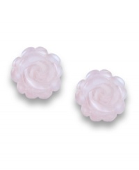 Coming up roses. These sweet rose stud earrings feature an intricate rose quartz (12 mm) design and a soft, scalloped silhouette to give any wardrobe a fresh pop of pink. Earrings set in 14k gold. Approximate diameter: 1/2 inch. Coming up roses. These sweet rose stud earrings feature an intricate rose quartz (12 mm) design and a soft, scalloped silhouette to give any wardrobe a fresh pop of pink. Earrings set in 14k gold. Approximate diameter: 1/2 inch.